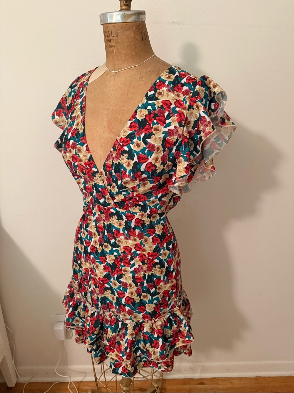 Floral V-Neck Ruffle Mini Dress in Multi-Color - Picture 4 of 6